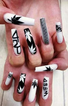 Rave Nails, Black And White Nail, Black And White Nail Art, Punk Nails, Grunge Nails, White Nail Art