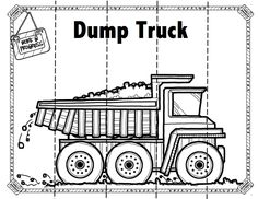 a dump truck coloring page with the words dump truck in black and white on it