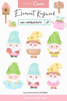 Canva Element download for Gnome watercolor in spring season kawaii character. Watercolor collection. Gardener seedsman (happy character) #gnome #watercolor #spring #cartoon #kawaii
#canva #canvatemplates #canvaelementkeyword #happy Character Watercolor, Canva Free Elements, Spring Cartoon, Children's Book Layout, Happy Character, Gnome Watercolor, Pixel Font, Watercolor Collection