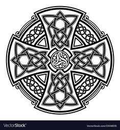 an abstract celtic cross design in black and white