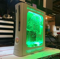 a white computer case sitting on top of a table