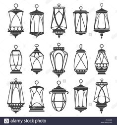 a set of nine different types of lanterns