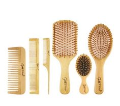 Image for bamboo hair brush set with one large round hair brush, one small round hair brush for kids, one large square head hair brush, one big tooth hair comb, one double hair comb and a long tail fine teeth hair comb. Wood Beard Comb, Barber Accessories, Tail Comb, Static Hair, Improve Hair Growth