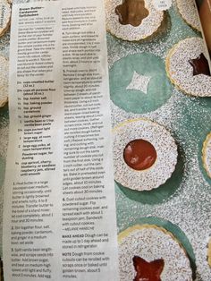 a newspaper article with doughnuts covered in powdered sugar