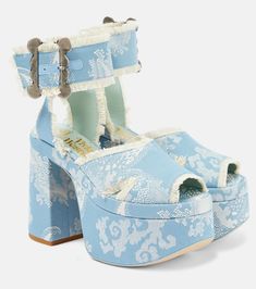 Olde London jacquard platform sandals in blue - Vivienne Westwood | Mytheresa Vivienne Westwood Shop, Spring Sunglasses, Minimal Shoes, Bridal Bag, Funky Shoes, Designer Pumps, Blue Coral, Roger Vivier, Evening Shoes