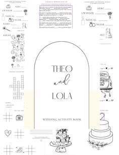 the wedding activity book is shown in black and white, with an arch over it