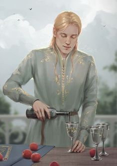 a painting of a woman pouring some wine