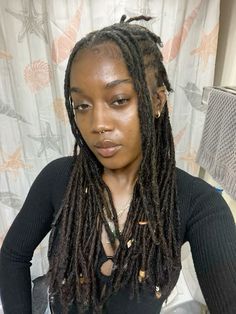 Dark Skin Girl With Locs, Locs Aesthetic Black Women, Meagan Good Locs, Locs Inspo Black Women, Traditional Locs Black Women, Wigs Over Locs, Side Part Locs, Real Locs On Black Women, Vacation Loc Styles