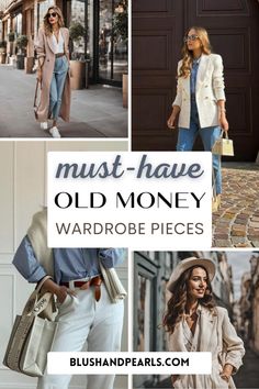 Must-Have Old Money Wardrobe Pieces. Learn the staple style pieces you need to achieve an old money look, including accessories and old money footwear! | how to look glamorous outfit | how to dress like you're rich | glam outfit ideas | elegant classy outfit ideas | old money aesthetic | old money inspiration style guide | Classy Outfits Must Have, Old Money Jeans Outfits Women, Old Money Jean Outfits, Old Money Outfit Must Haves, Old Money Fall Outfits Aesthetic, Old Money Style For Woman, Quiet Elegance Style, Old Money Handbags Women, Old Money Pieces