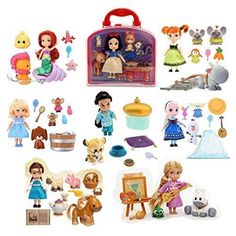 toys and dolls are arranged on a white background