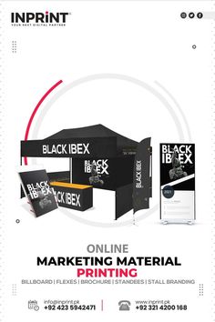 an advertisement for a black box printing company, with the words online marketing material printed on it