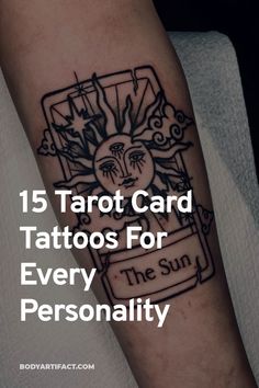 a tattoo with the words, 15 tarot card tattoos for every personality on it