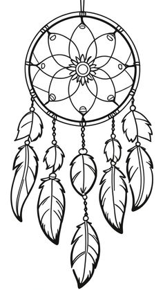 a black and white drawing of a dream catcher