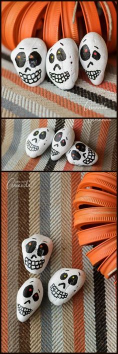 three different pictures of skulls and orange cords on a table with text that reads diy halloween decorations