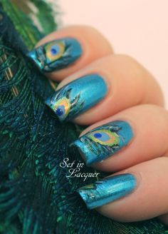 Peacock feather nail art tutorial Nails Peacock, Upcycled Ornaments, Theme Nail Art, Peacock Halloween