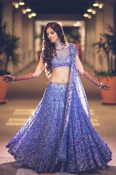 Nishka Lulla in Neeta Lulla - lehenga - reception - bride - blue - purple - Indian fashion - Indian couture - fashion Purple Lehenga, Sangeet Outfit, Indian Wedding Fashion, Neeta Lulla, Blue Lehenga