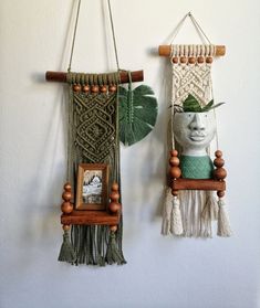 This handmade macrame shelf is crafted with soft natural cotton threads, featuring wooden shelves for support and adorned with hand-dyed beads. It is both a unique boho wall decoration and a practical way to display your plants, candles, and other small home accent decors. Made with natural cotton threads and wooden shelves, complemented by hand-dyed beads, this macrame wall hanging adds a touch of nature-inspired elegance to your home. The attention to detail in its craftsmanship makes it not j Makramee Wall Decor, Macrame Practical, Practical Macrame, Macrame Shelf, Macrame Plant Holder, Macrame Ideas, Diy Crafts For Home Decor, Great Housewarming Gifts, Wooden Shelves