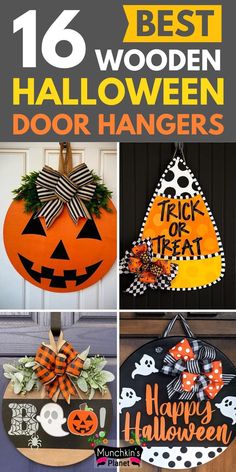 Best Wooden Halloween Door Hangers Door Signs Diy Halloween, Halloween Wood Door Hangers, Halloween Wood Signs Door Hangers, Halloween Door Hanger Ideas, Pumpkin Door Hanger Diy, Halloween Door Signs Front Porches, Halloween Door Signs Diy, Door Hangers Halloween