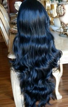 Blue Jet Black Hair, Long Black Blue Hair, Dark Blue Long Hair, Blue Black Hair Long, Blueblack Haircolor, Jet Black Blue Hair, Blueish Black Hair, Jet Blue Black Hair, Wavy Blue Hair