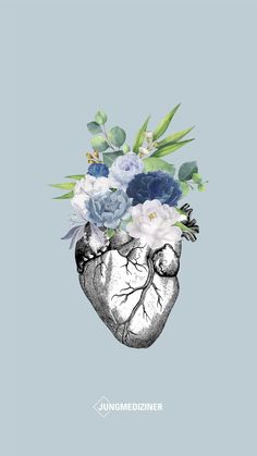 a drawing of a heart with flowers in it