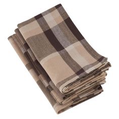 four brown and white checkered towels stacked on top of each other