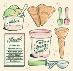 an illustration of ice cream and other items