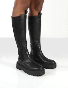 Chunky Knee High Boots, Chunky Sole Boots, Knee Boots Outfit, Public Desire Shoes, Sixth Form, Insulated Boots, Waterproof Snow Boots, Public Desire, Black Knee High Boots