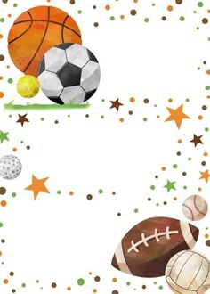 an image of sports balls and stars in the sky with space for your text or photo