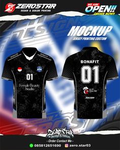 the front and back of a black soccer jersey with white lettering on it, featuring an image