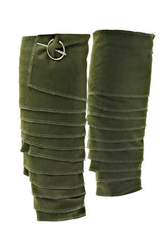 a pair of green knee high boots with ruffles