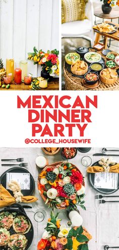 mexican dinner party collage with food and drinks