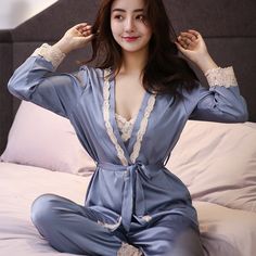 Satin Pajamas Set, Comfy Pjs, Homewear Woman, Homewear Fashion, Home Clothing, Pajamas Comfy, Indian Bridal Outfits, Satin Pyjama Set