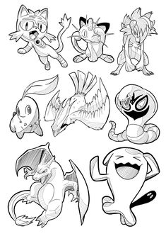 some cartoon characters that are drawn in pencil