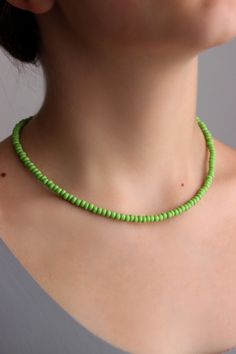 Pretty summer beaded choker necklace with green czech glass beads, strong double nylon thread, silver tone clasps, silver tone lobster clasp and stainless steel adjustable length chain. Perfect for everyday wear or a pretty gift for someone special! You can wearing it with other chokers, chain necklaces or alone! Total length of necklace is about 43 cm or 16.9 inches and 5 cm of adjustable length chain. NOTE: in my store you can also find similar necklaces in other colors as in the last photo. T Adjustable Green Choker Necklace, Casual Green Choker Jewelry, Casual Green Choker Necklace, Trendy Green Beads For The Beach, Trendy Green Necklaces With Tiny Beads, Adjustable Green Beaded Necklace, Trendy Green Jewelry With Adjustable Length, Trendy Green Beads For Beach, Green Beaded Summer Choker