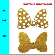 gold glitter bow and polka dot decals on a white background with the words instant printable