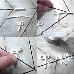 four pictures showing how to make an origami bow