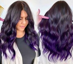 Should I or Shouldnt I? Purple Hair Tips, Purple Balayage, Two Toned Hair, Peekaboo Highlights, Dark Purple Hair, Pinterest Hair, Emo Hair, Mission Impossible, Hair Color Balayage