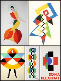 four different abstract paintings on white paper