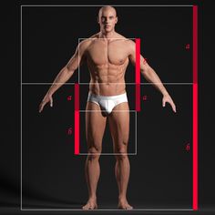 an image of a man's body and measurements for the same size as he stands