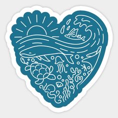 a heart shaped sticker with an ocean scene