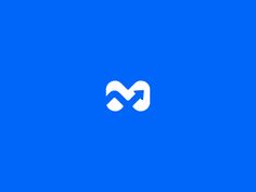 the letter m is made up of white letters on a blue background with an arrow