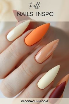 Explore a variety of fall nail designs that are perfect for this season. From warm tones to elegant patterns, find the look that's right for you. #FallNails #AutumnNailArt #NailDesigns #FallNailInspo #NailArtTrends #AutumnNailColors #SeasonalNails #NailInspiration Fall Multicolor Nails, Nails Fall 2024, Brown Nails Design, Cute Nails For Fall, Cute Gel Nails, Fall Nail Designs, Fancy Nails