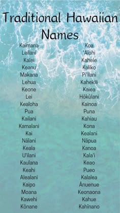 an image of the names of some hawaiian nations in front of blue water with waves