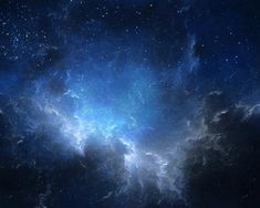 an image of a space scene with stars in the sky and blue clouds on the ground