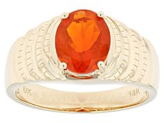 1.62ctw Oval Mexican Fire Opal 14k Yellow Gold Men's Ring. Measures Approximately 0.32"L x 0.42"W. Fire Opal Jewelry, Yellow Gold Mens Rings, Fire Opals Jewelry, Mexican Fire Opal, Men's Ring, Opal Jewelry, Fire Opal, Opal, Rings For Men