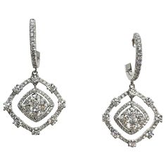 These shimmering drop earrings are a terrific finish to an already-beautiful anytime looks. Crafted in 18K white gold, each earring features in sparkling diamonds. Buffed to a brilliant luster, these earrings secure with lever backs. This earring setting with totaling 2.92 carat, made in 18K white gold. White Gold Drop Earrings, Gold Drop Earrings, Sparkle Diamonds, Jewelry Earrings Dangle, Dangle Earrings, Jewelry Earrings, White Gold, Sparkle, Drop Earrings