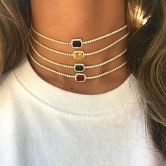 Color Crystal Gemstone Choker Necklace - Gold or Silver watereverysunday Wedding Choker Necklace, Gemstone Choker Necklace, Gemstone Choker, Collar Chain, Gold Choker Necklace, Crystal Choker, Square Pendant, Chain Choker Necklace, Rhinestone Necklace