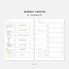 the printable weekly planner is shown in white