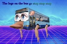 the legs on the bus go step - by - step with an image of a dog sticking its head out of a bus