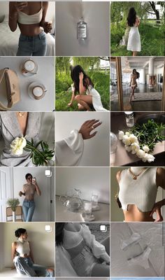 a collage of photos showing different types of clothing and accessories in various pictures, including flowers